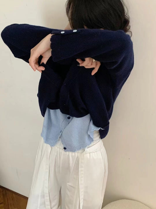 Kelly Designs Fake 2pcs Navy Cardigan (Instock)