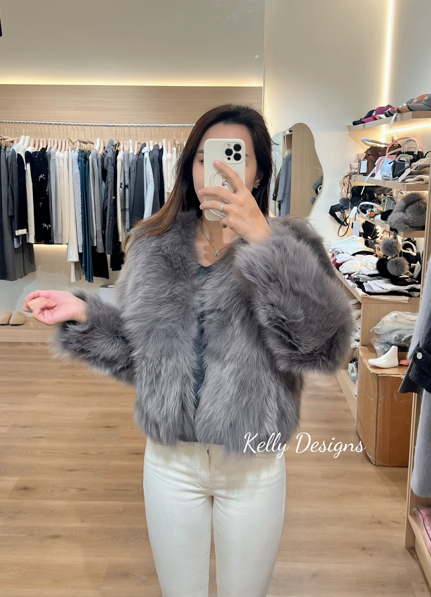 Kelly Designs Fox Fur Mystery Grey Jacket (Instock)