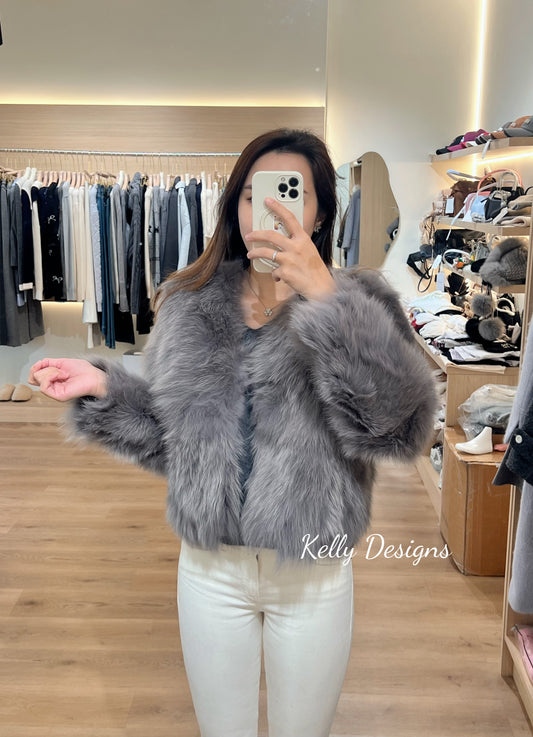 Kelly Designs Fox Fur Mystery Grey Jacket (Instock)