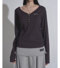 ASON Wish Ribbed Button Long Sleeve Tee – Charcoal (Instock)