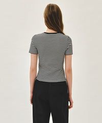 Marithe W T-SHIRT RINGER COL V PROFOND noir (En stock)
