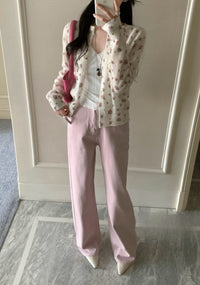 Kelly Designs Soft Pink Straight-Leg Jeans – Vintage Casual Fit(Instock)