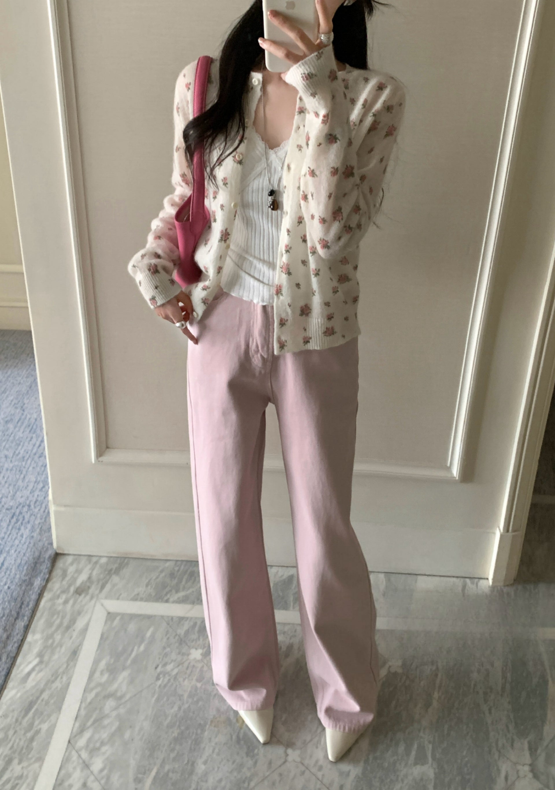 Kelly Designs Soft Pink Straight-Leg Jeans – Vintage Casual Fit(Instock)