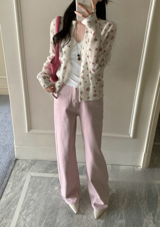 Kelly Designs Soft Pink Straight-Leg Jeans – Vintage Casual Fit(Instock)