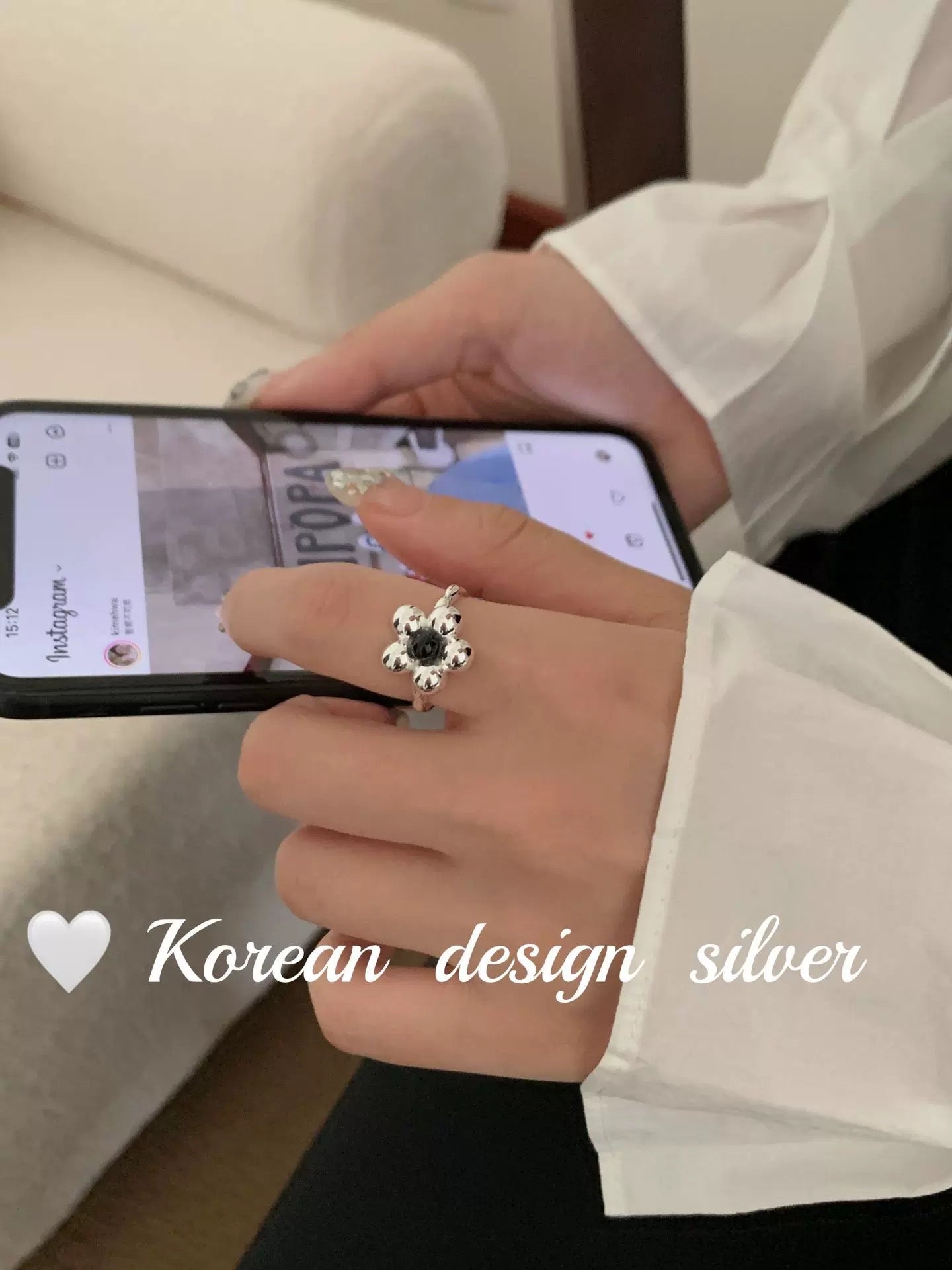 Kelly Designs Korean Style Sterling Silver Flower Ring(Instock)