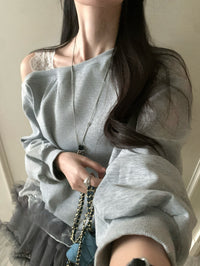 Kelly Designs Off-Shoulder Faux Layered Sweatshirt & Grey Skirt (Instock)