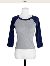 Korean Collection Tone-on-Tone Raglan 3/4 Sleeve Top (Instock)