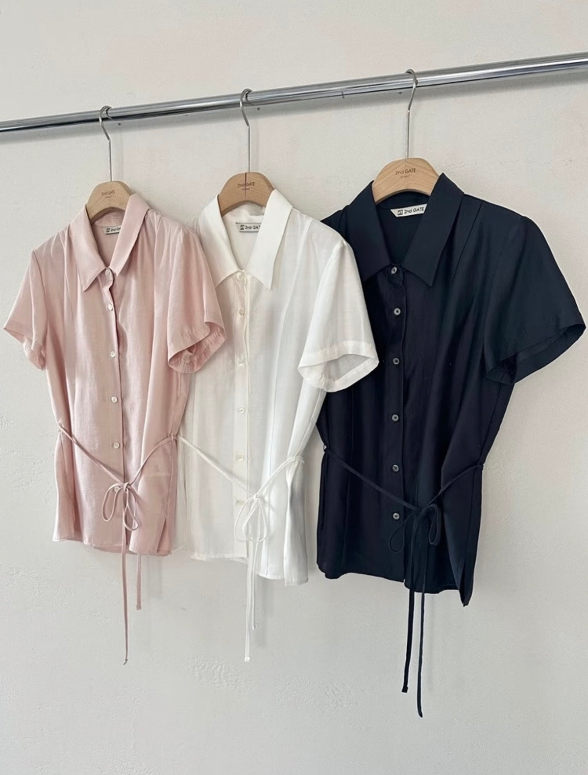 Korean APM Collection Side Tie Short Sleeve Shirt - 3 Colors (Instock)