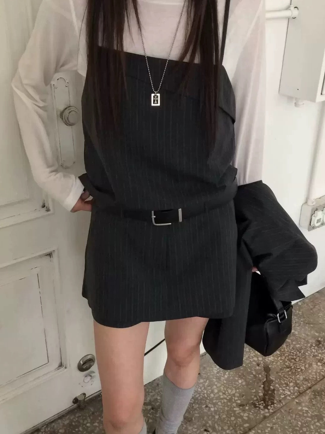Korean APM Collection Pinstripe Layered Skirt Shorts - 2 Colors (Instock)