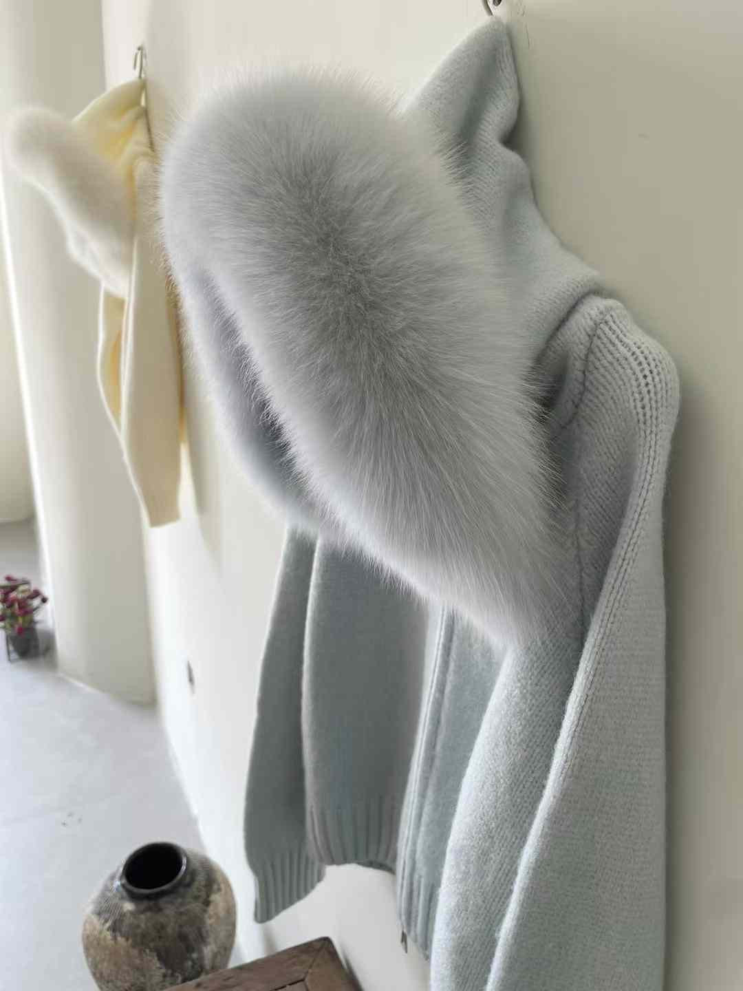 Kelly Designs Fox Fur Zip Up Blue Jacket (Instock)