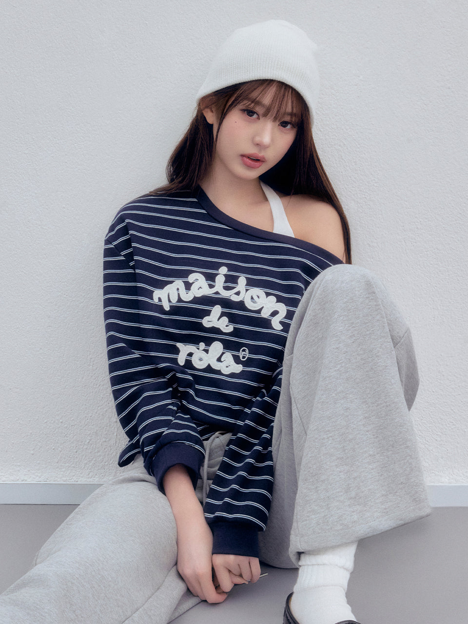 Korean Collection | Rola Rola Maison de Rola Off-Shoulder Stripe Sweatshirt (Instock)