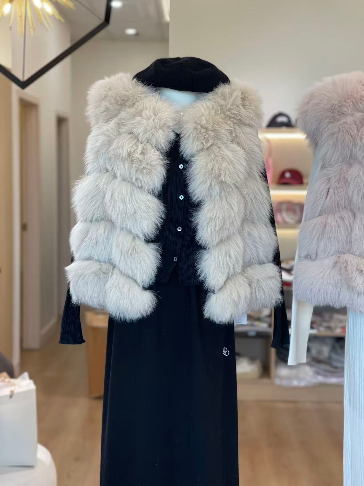 Kelly Designs Fox Fur Vest Jacket-2 Colors (Instock)