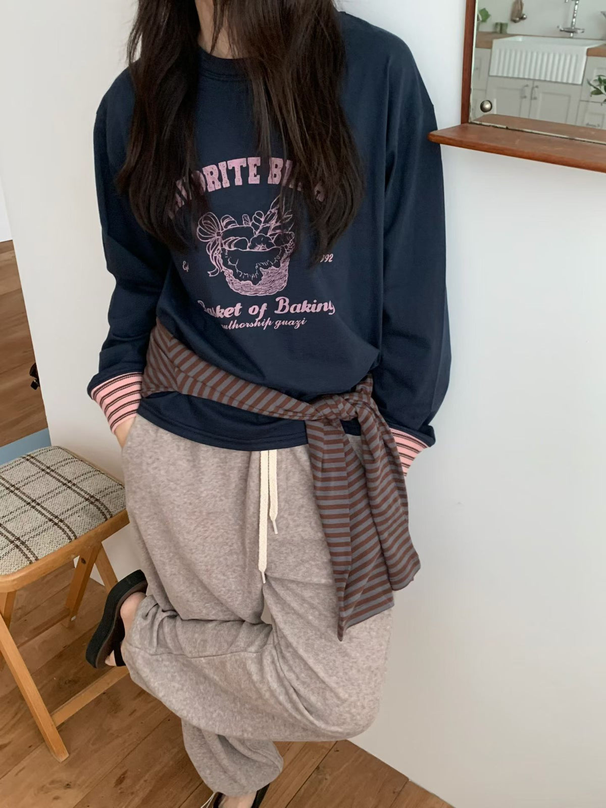 Korean APM Collection Favorite Bread Graphic Long Sleeve Tee (Instock)