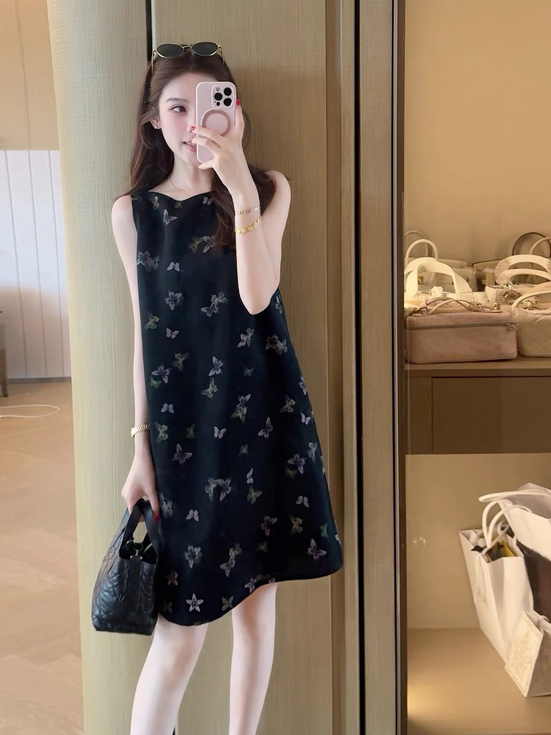 Kelly Designs Butterfly Print Silk-Feel Shift Dress (Instock)