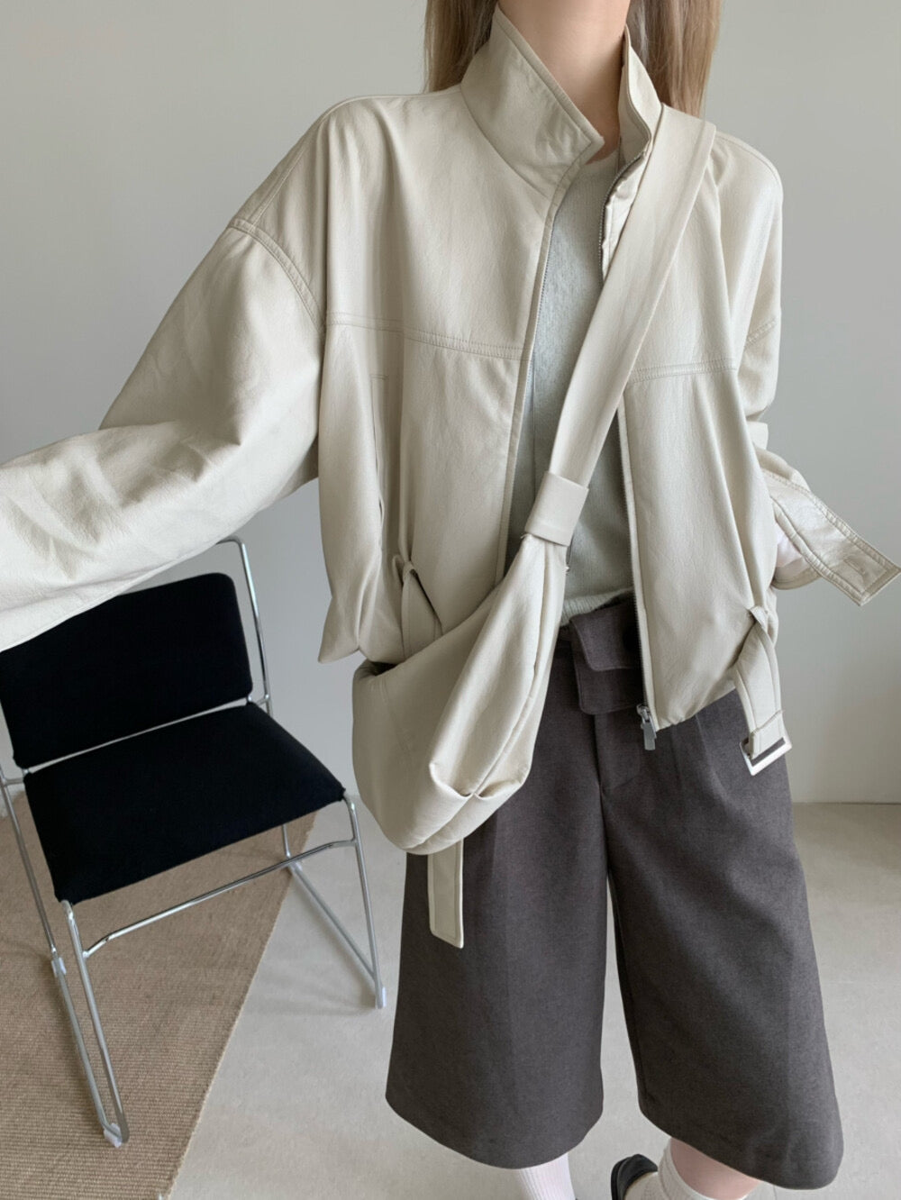 Kelly Designs 3colors Soft PU Leather Hoodie Jacket With Bag Set (Instock)