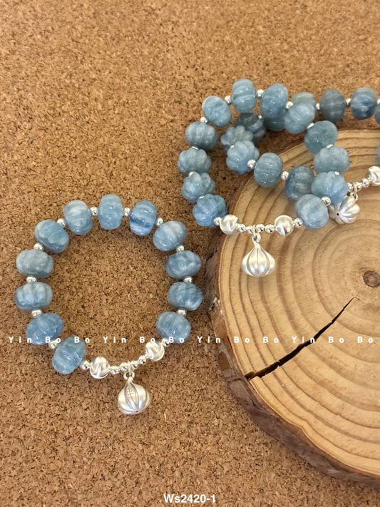 Kelly Designs Pumpkin Style Blue Sea Crystal Silver Bracelet(Instock)