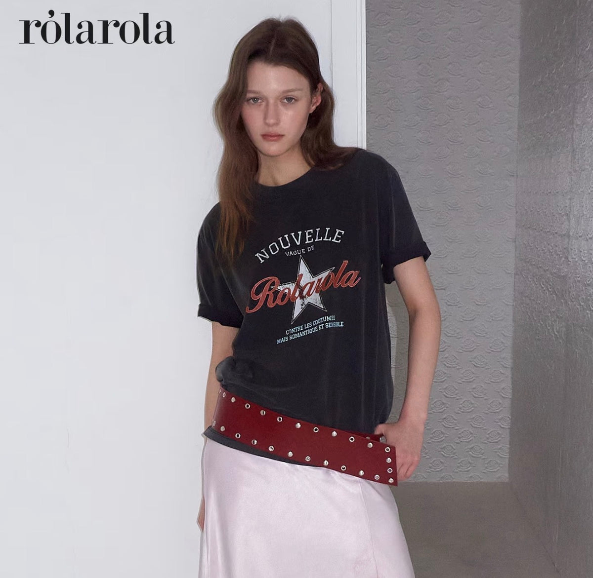 Rolarola Vintage Print Pigment Tshirt Charcoal (Instock)