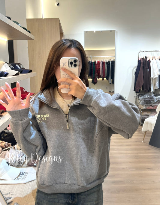 Korean APM Collection Zip Up Fleece Gray Sweatshirt (Instock)