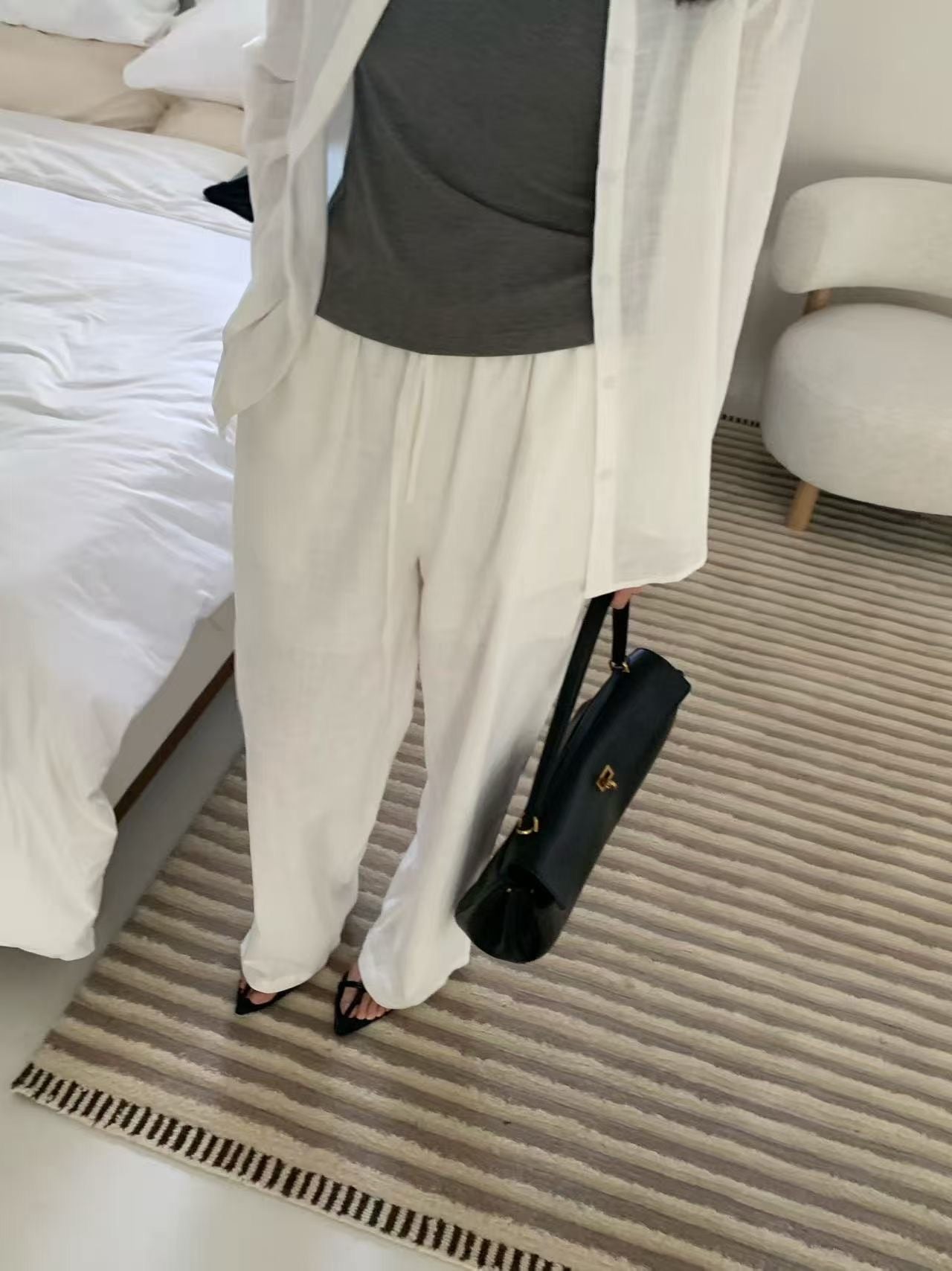 Pantalon décontracté en lin à taille élastique - Collection APM coréenne - 2 couleurs (En stock)
