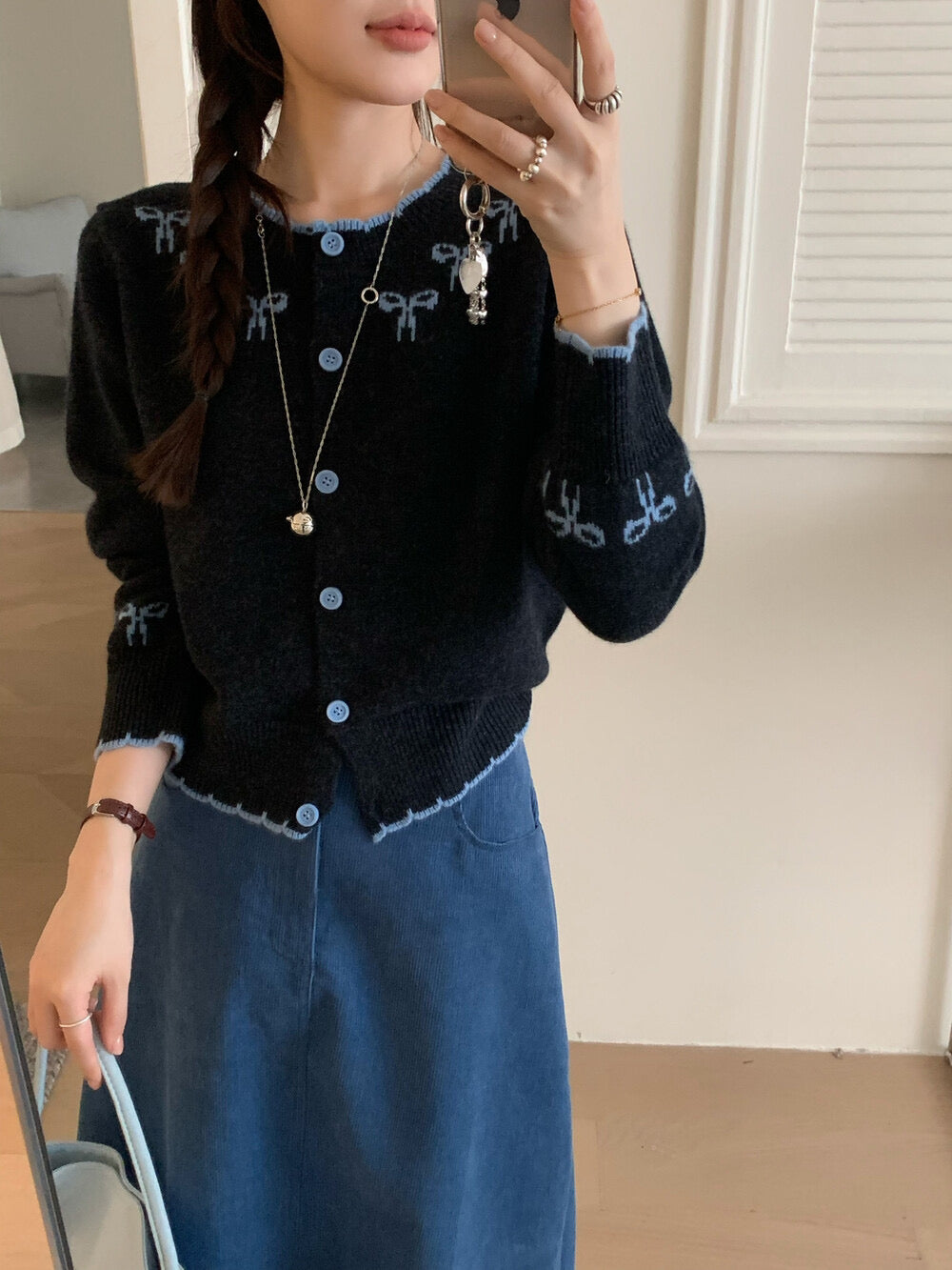 Kelly Designs Ribbons Navy Wool Cardigan (Instock)