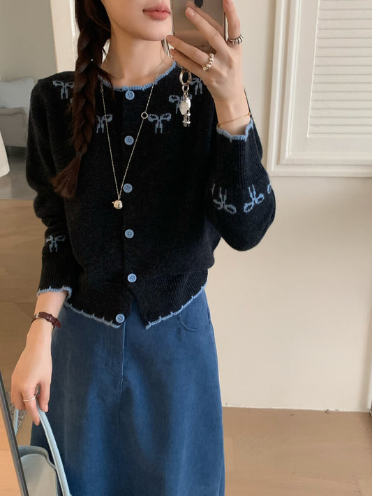 Kelly Designs Ribbons Navy Wool Cardigan (Instock)