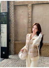 Kelly Designs Cream Mocha Rabbit Fur Knit Hoodie Jacket (Instock)