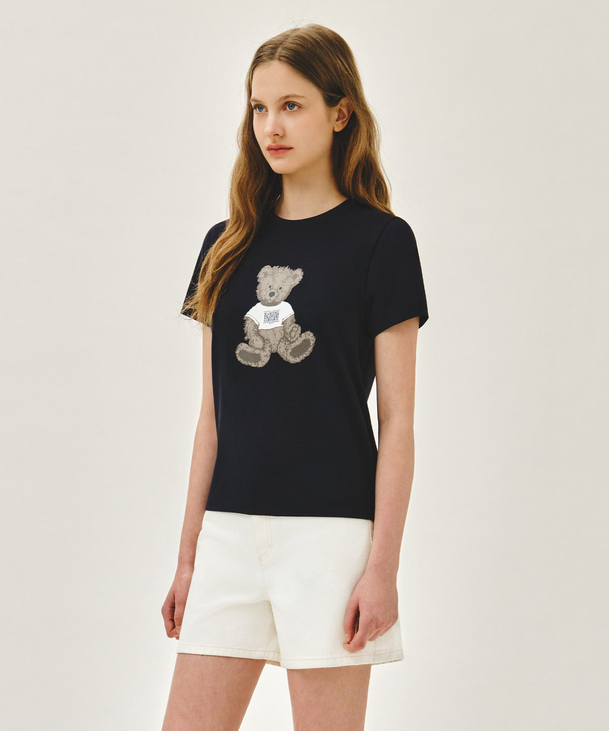 Marithe W DOODLE BEAR TEE Navy (Instock)