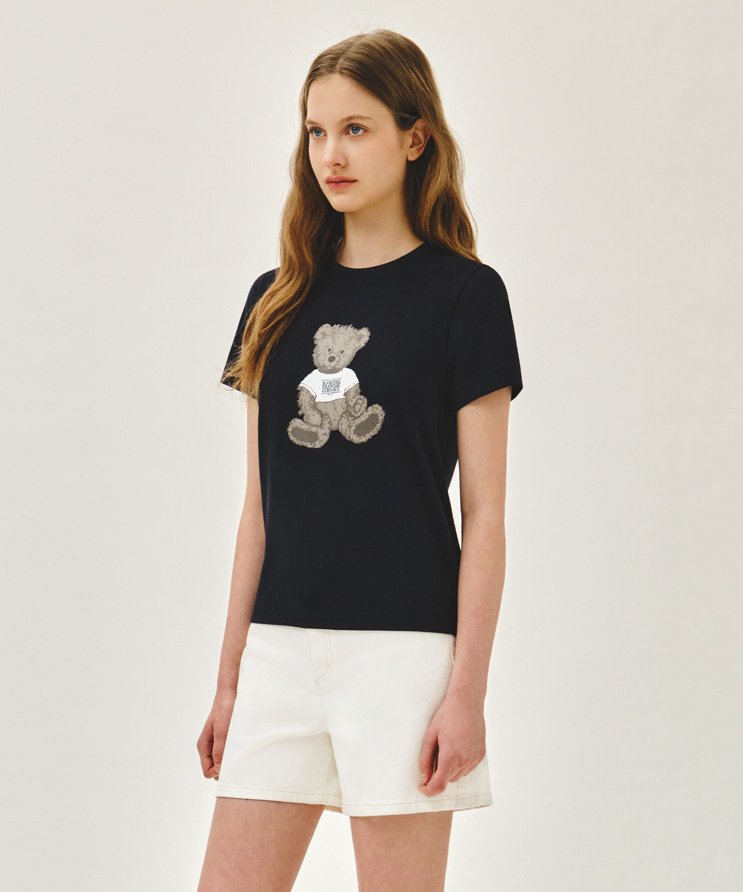 Marithe W DOODLE BEAR TEE Navy (Instock)
