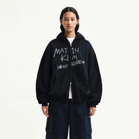 Matin Kim VINTAGE WASHED GRAFFITI HOODY ZIP UP IN Black (Preorder Mid Of October)