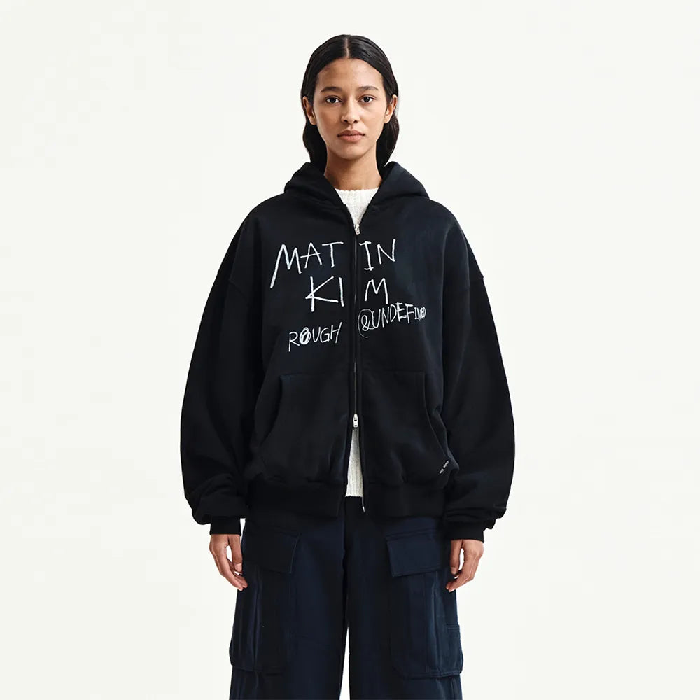 Matin Kim VINTAGE WASHED GRAFFITI HOODY ZIP UP IN Black (Preorder Mid Of October)