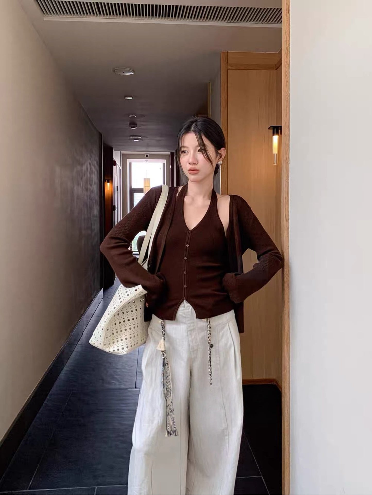 Kelly Designs 2-Piece Knit Set – Halter Knit Tank & Long-Sleeve Cardigan (Instock)