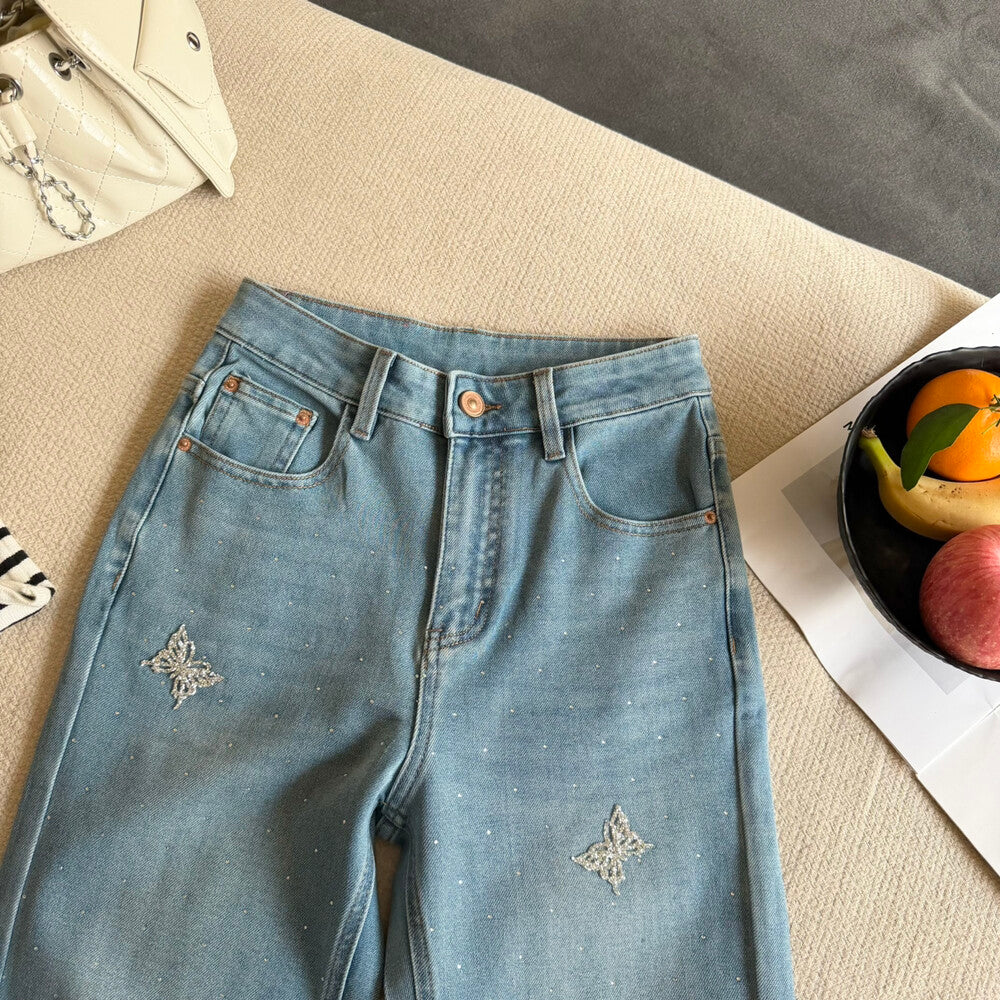 Kelly Designs Four Season Embroidery Butterflies Flare Jeans(Instock)
