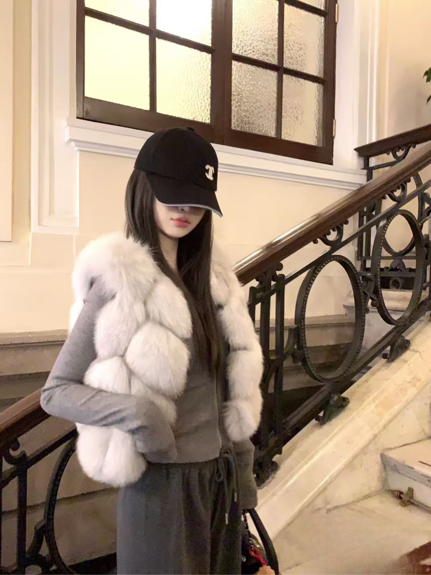 Kelly Designs Fox Fur Vest White Gray Jacket (Instock)