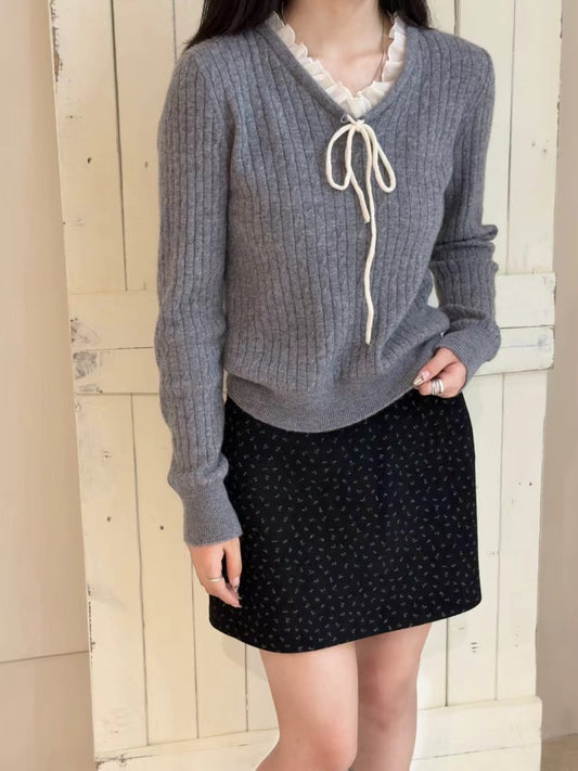 Kelly Designs Ribbon Layers Grey Wool Top (Instock)