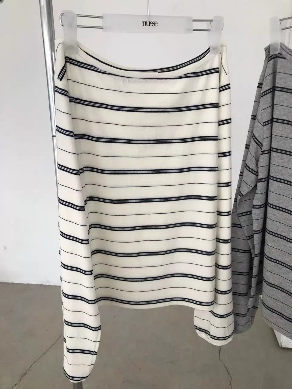 Korean Collection | Off-Shoulder Stripe Long Sleeve Top (Instock)