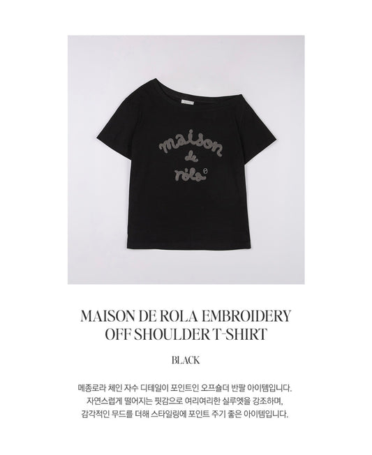 Rolarola Embroidery Off Shoulder Tshirt Off Black (Instock)