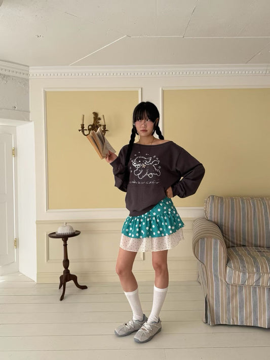 Korean APM Collection Off Shoulder Puppy Grey Sweater  (Instock)