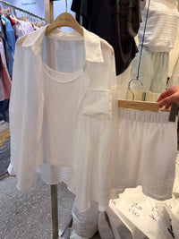 Korean APM Collection 3-Piece Casual White Set –Jacket,  Cami Top, & Shorts (Instock)