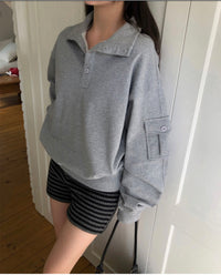 Korean Collection Loose-Fit High-Neck Sweatshirt (Instock)