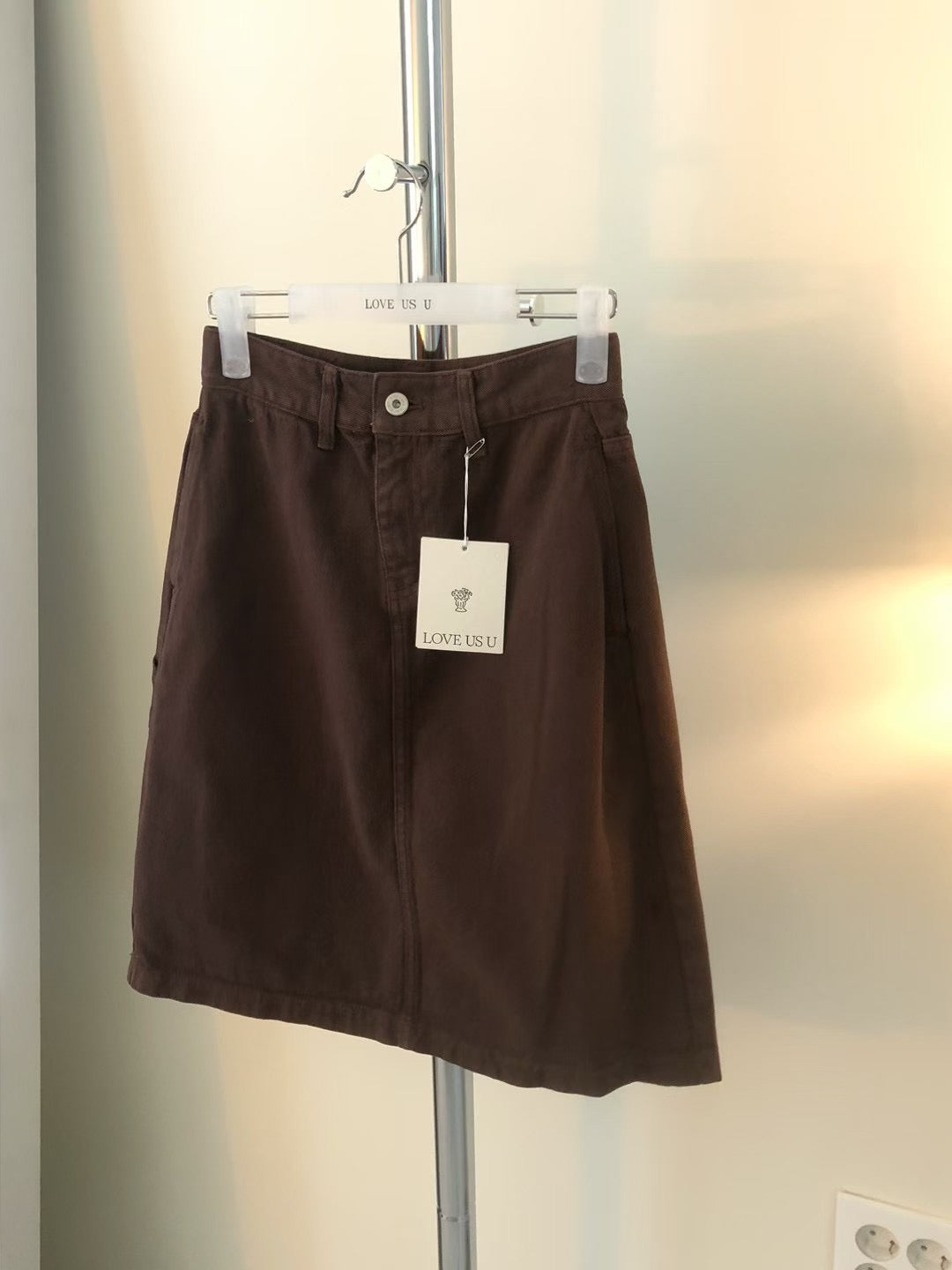 Korean A-Line Cotton Midi Skirt – Brown (Instock)