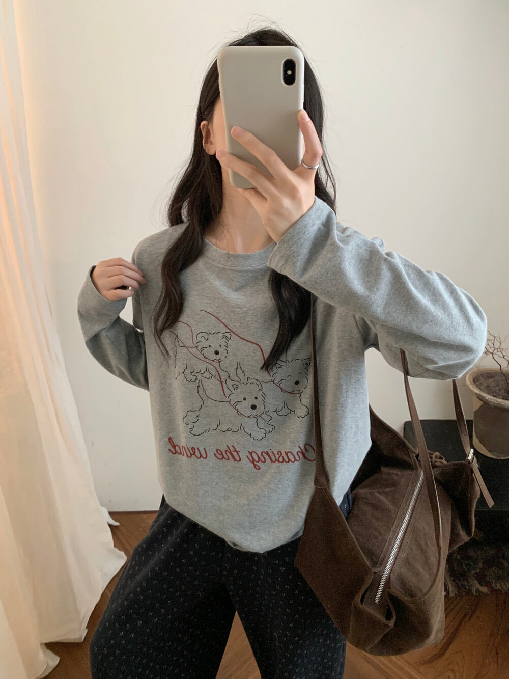 Kelly Designs “Chasing the Wind” Puppy Graphic Long-Sleeve Tee(Instock)