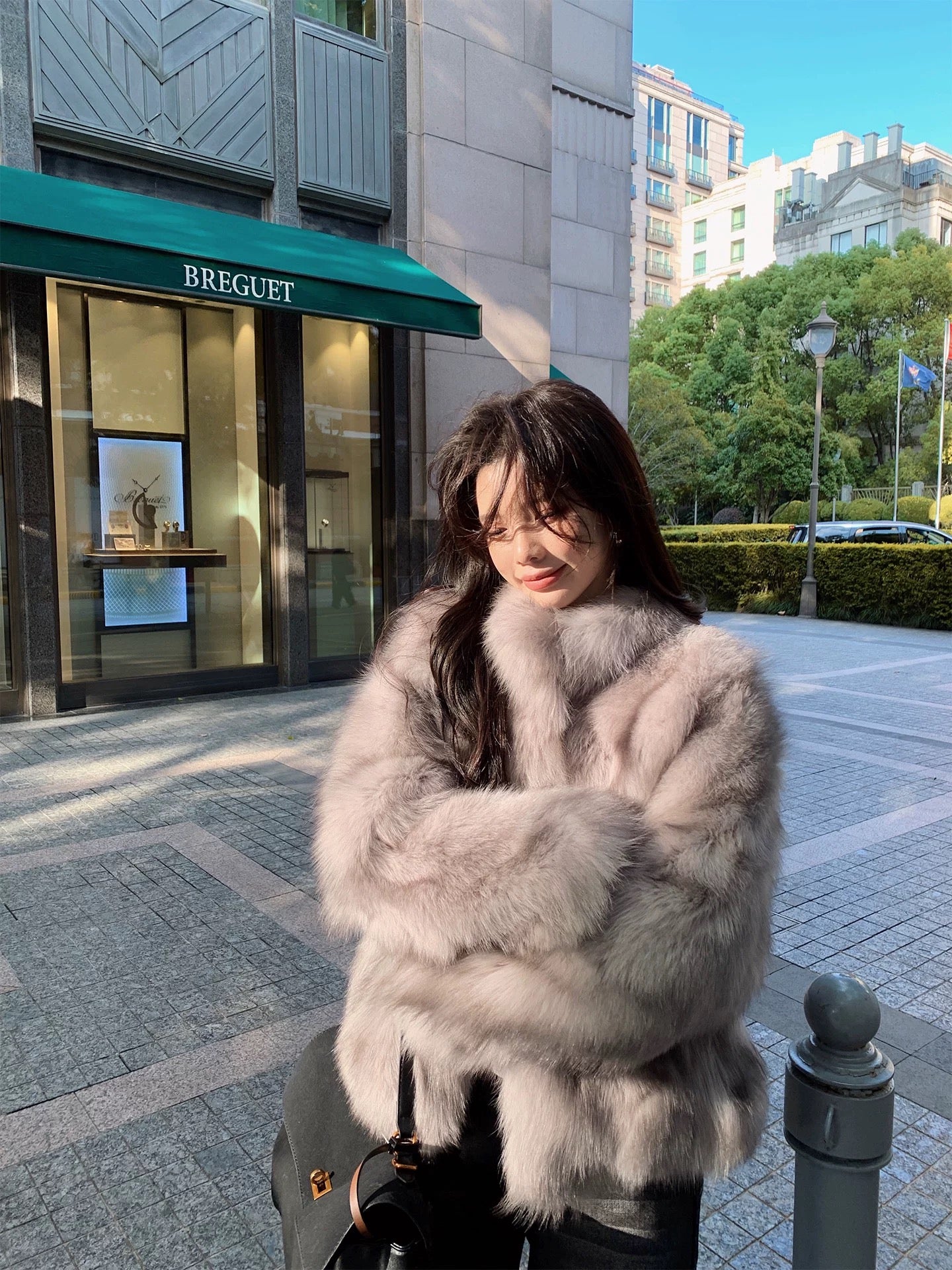 Kelly Designs Fox Fur Grey Purple Jacket (Instock)