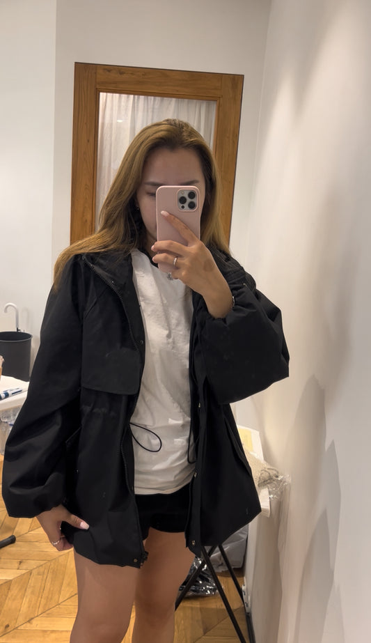 Korean APM Collection Black Waist Elastic Trench Coat (Instock)