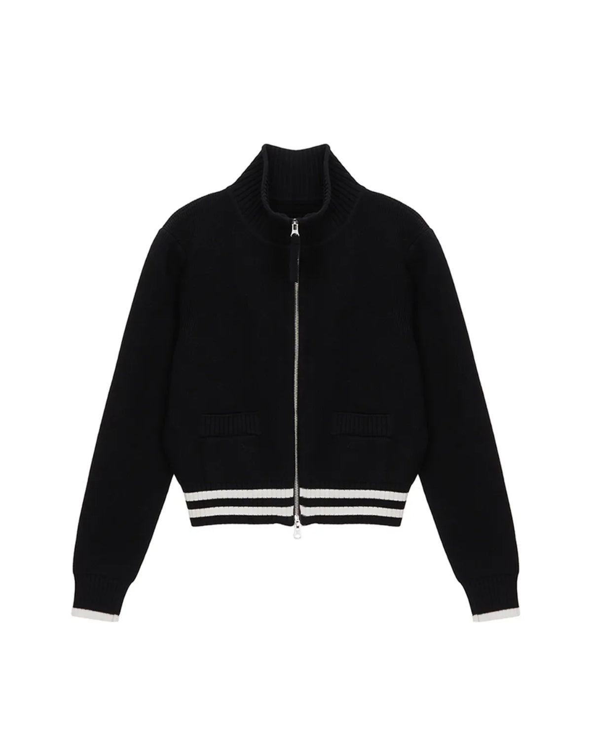Matin Kim zip LOGO KNIT CARDIGAN IN Black (Instock)