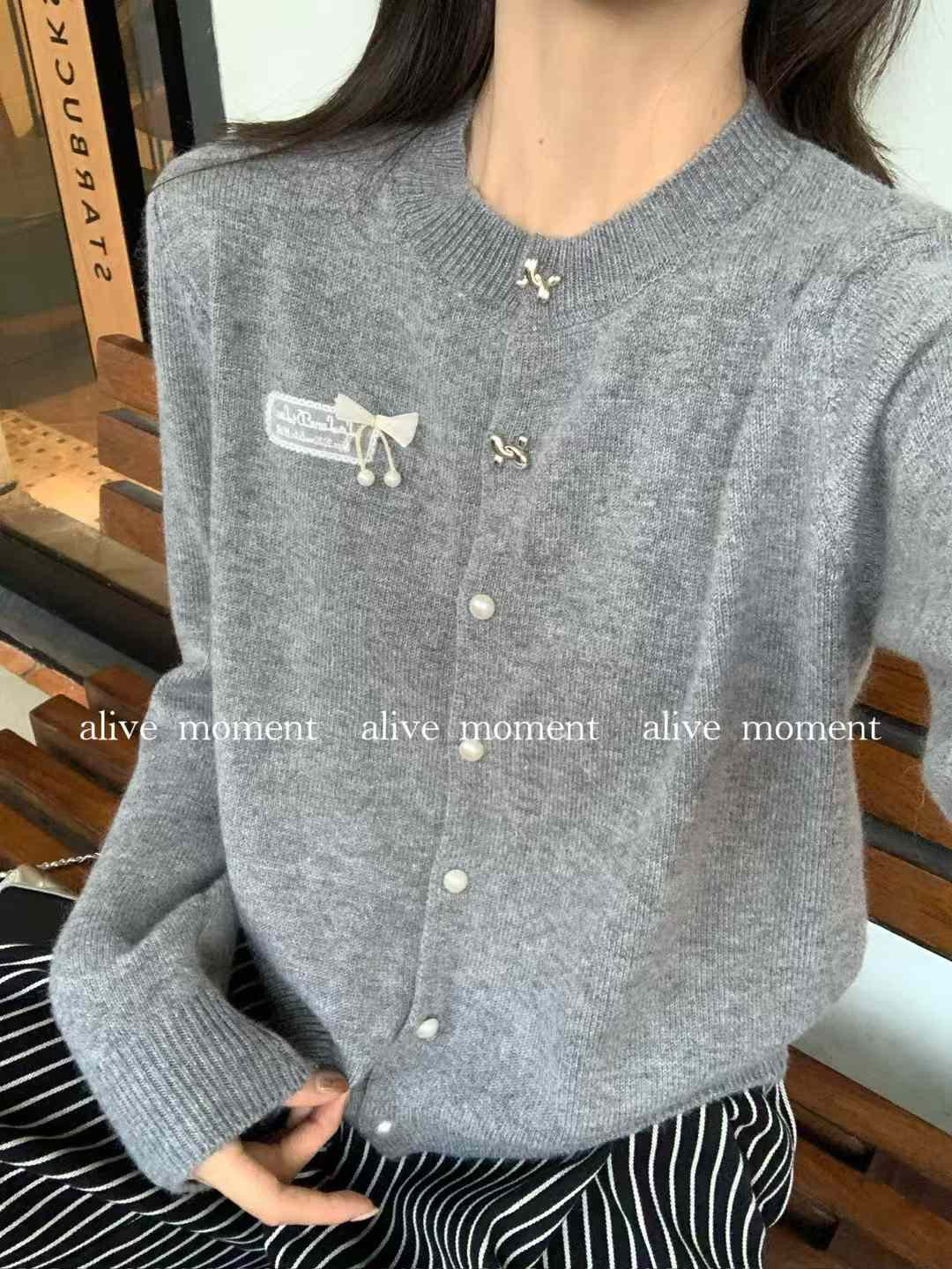 Kelly Designs Ribbon Pearl Grey Cardigan (Instock)