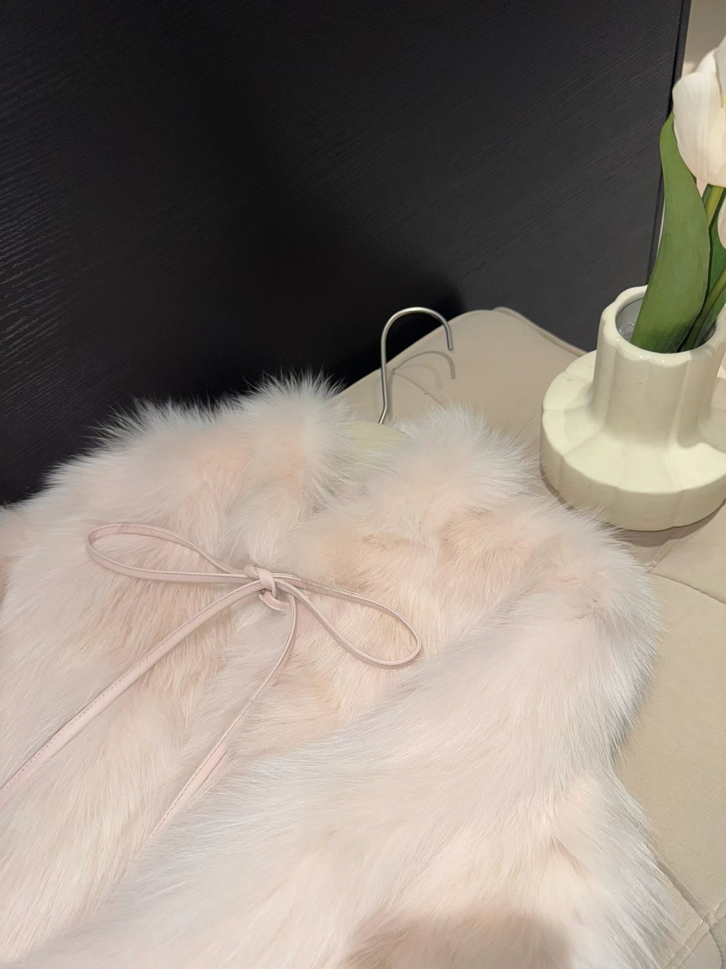 Kelly Designs Pink Fox Fur Coat with Bow Detail (Instock)