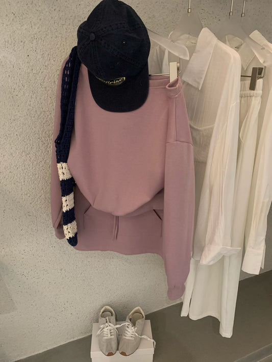 Kelly Designs Off-Shoulder Sweatshirt & Shorts Set - Purple/Beige (Instock)