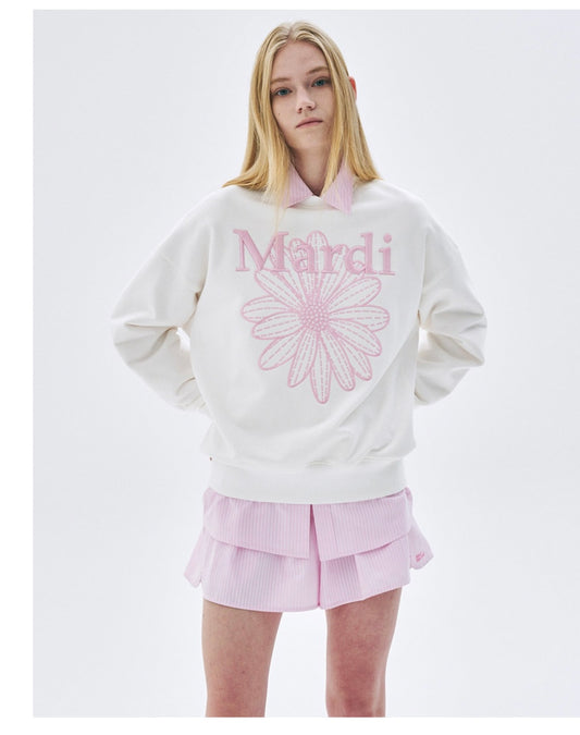 Mardi Mercredi Sweatshirt FLOWERMARDI NEEDLEWORK_WHITE PINK(Instock)