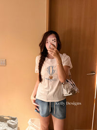 Korean APM Collection Ballon Gray Tshirt & Denim Shorts (Instock)