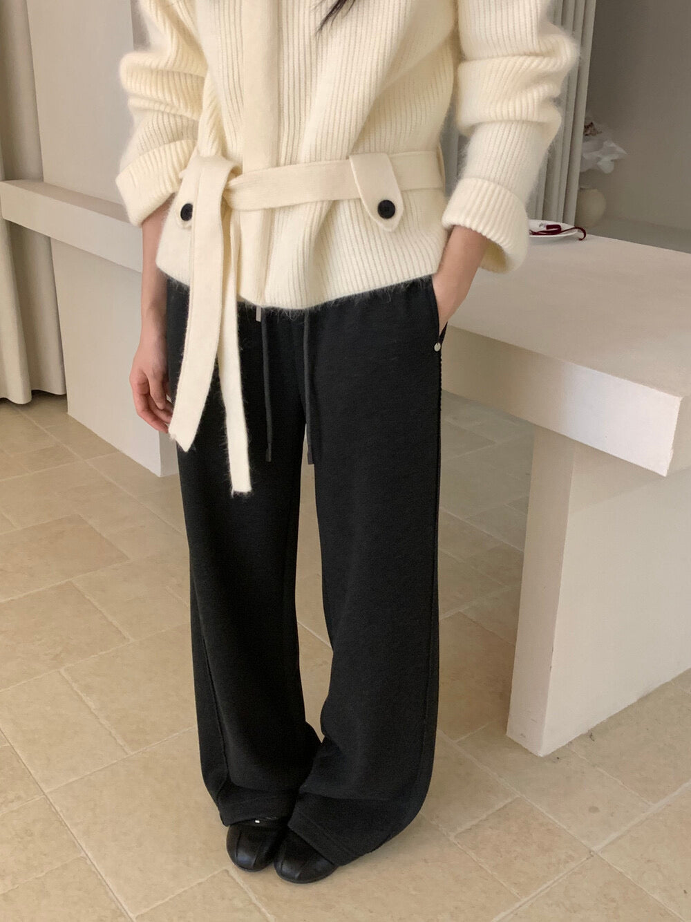 Kelly Designs Silk-Cashmere Fleece-Lined Straight Pants (Instock)